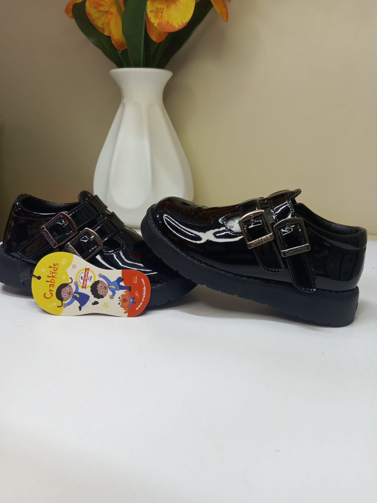 CrabKids Patent Double Buckle School Shoe